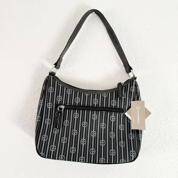 Giani Bernini Shoulder Bag Striped classic monogram purse black - Picture 2 of 3